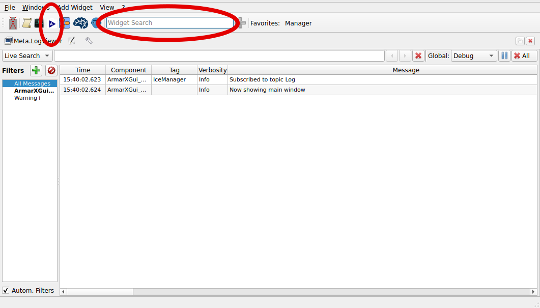 Open the ScenarioManager: The scenario manager can be opend by clicking on the designated icon or via the Widget Search